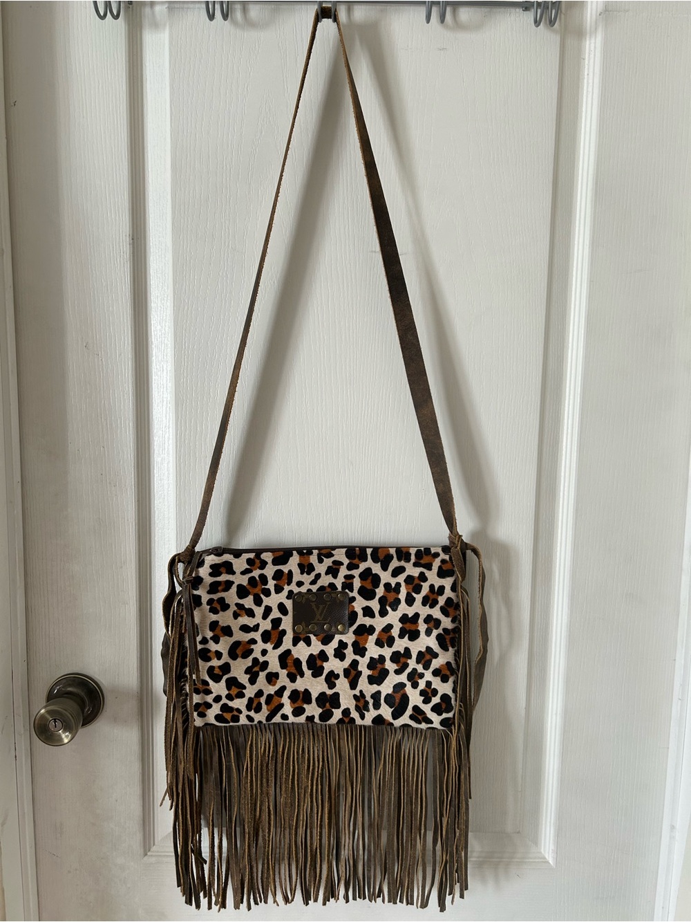 Keep It Gypsy Leopard Cowhide Fringe Crossbody Bag